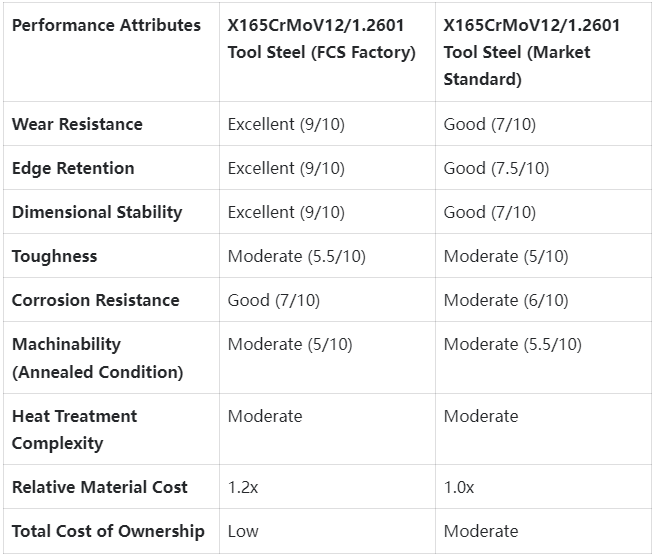 1.2601/ X165CrMoV12 Tool Steel Competitive Advantage Comparison