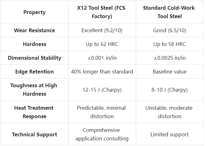 X12 Tool Steel Competitive Advantage Comparison
